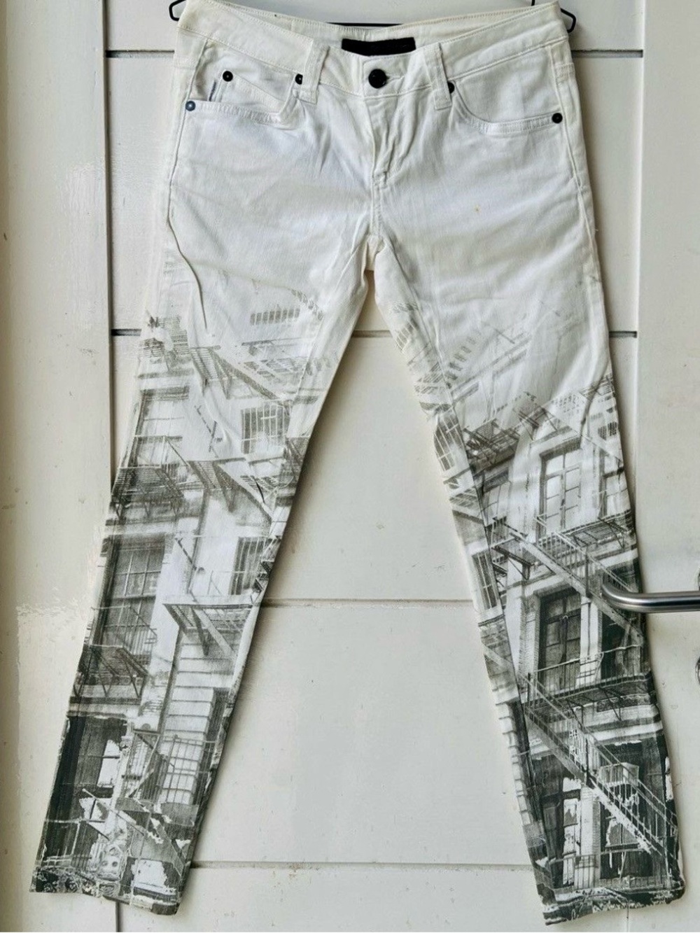 Calvin Klein Jeans White Skinny Jeans with Architectural Print
